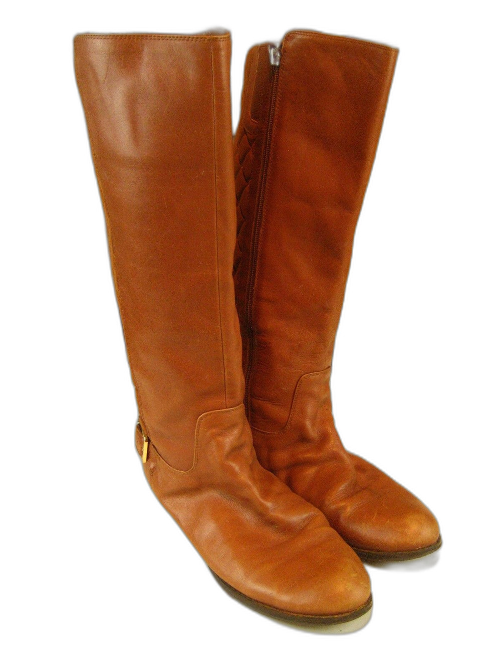 Womens Isaac Mizrahi Live Riding Boots Cognac Calf Quilted Leather sz 9M